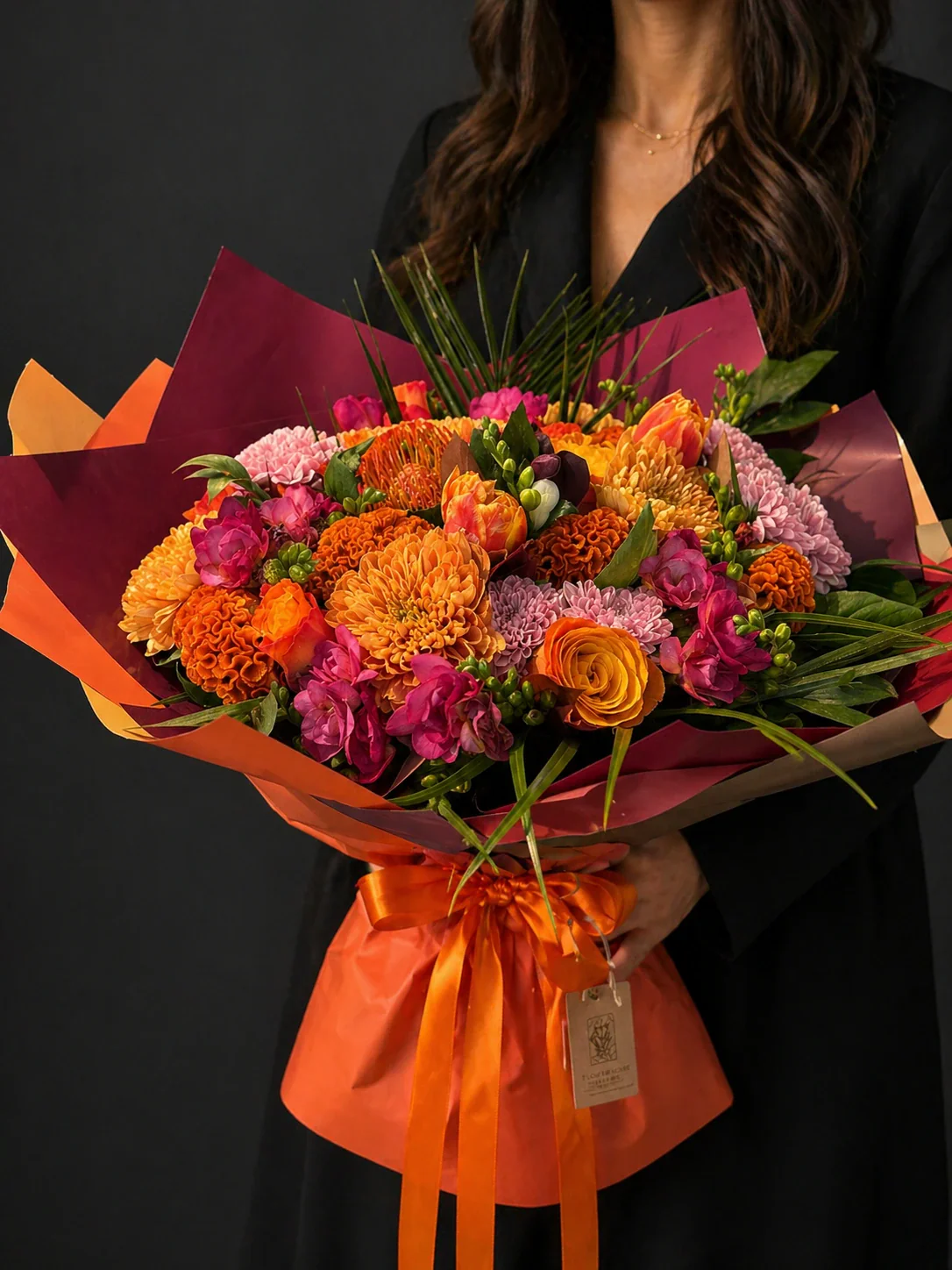 Turuncu & Pembe Tonlarda Lüks Çiçek Buketi